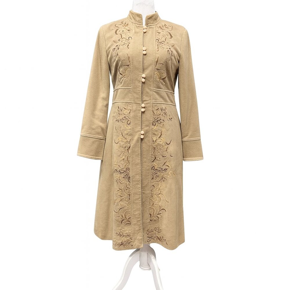Anthropologie Elevenses Embroidered Coat 8 Tan Velvet Corduroy Vintage Romantic - Picture 3 of 17